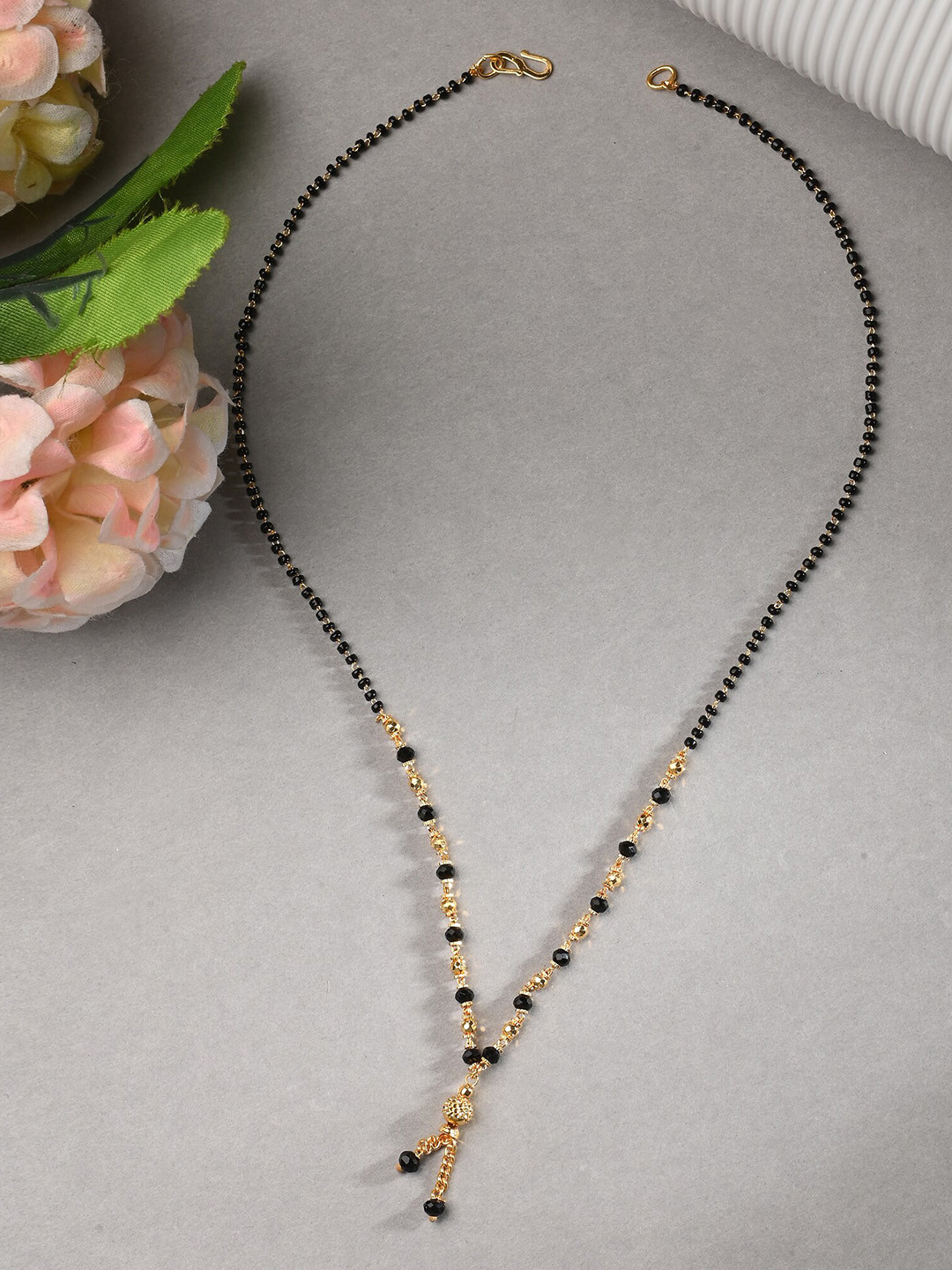 AanyaCentric Gold-Plated AD-Studded Mangalsutra, Earring & Ring Set