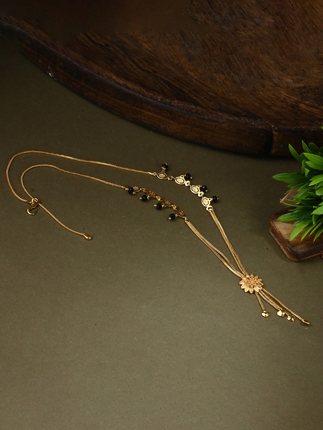 AanyaCentric Gold-Plated AD-Studded Mangalsutra, Earring & Ring Set