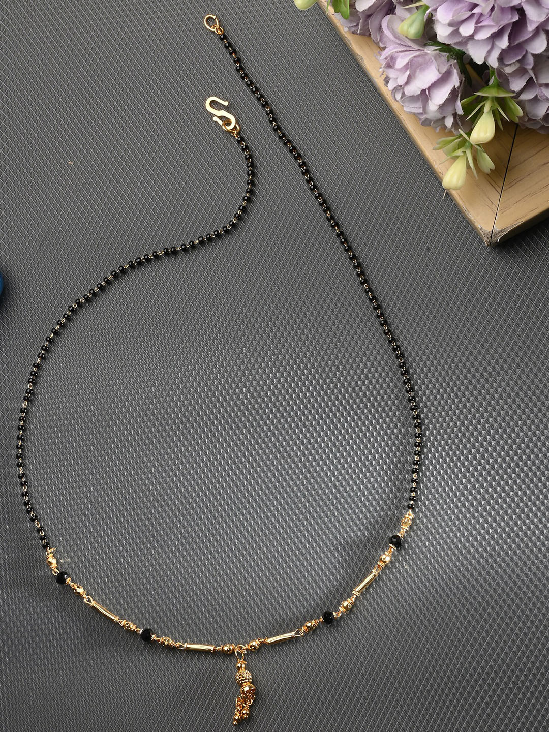 AanyaCentric Gold-Plated AD-Studded Mangalsutra, Earring & Ring Set