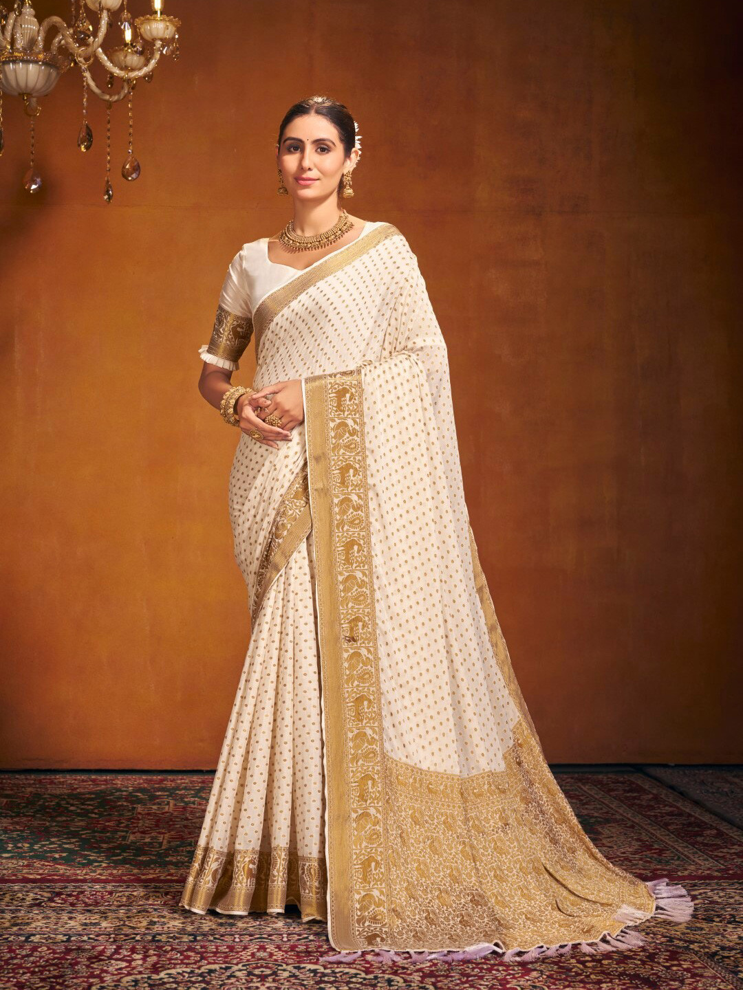 FLOURIOUS Ethnic Motifs Woven Design Zari Pure Chiffion Banarasi Saree
