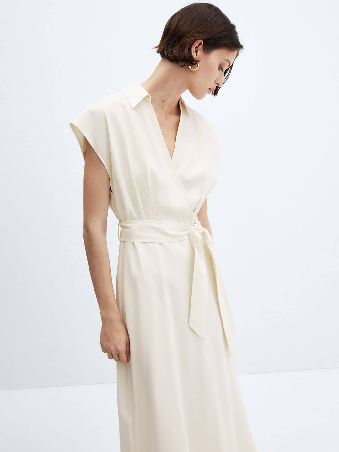 MANGO Belted Wrap Midi Dress