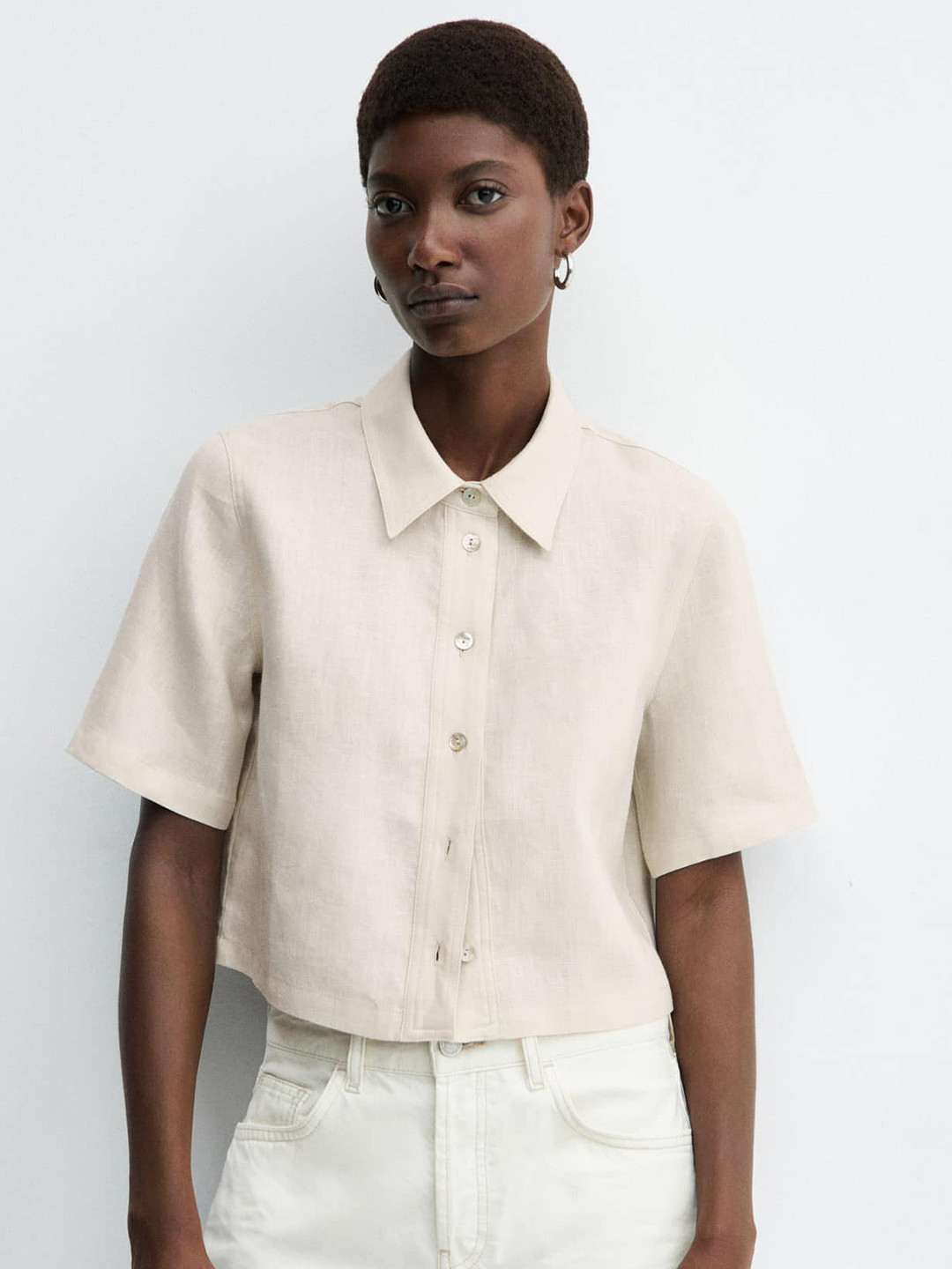 MANGO Short Sleeves Opaque Linen Casual Shirt