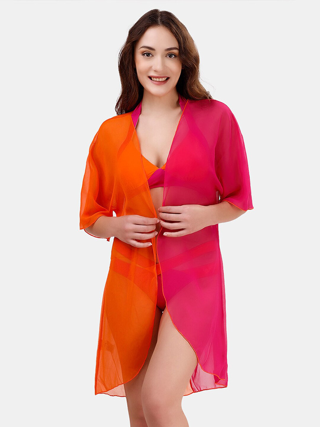 Soie Colourblocked Front Open Kaftan Shrug Cover up