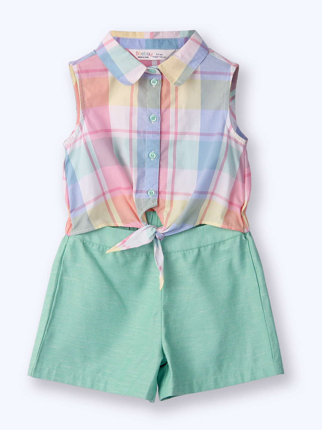 Beebay Girls Rainbow Check Tie Knot Jumpsuit