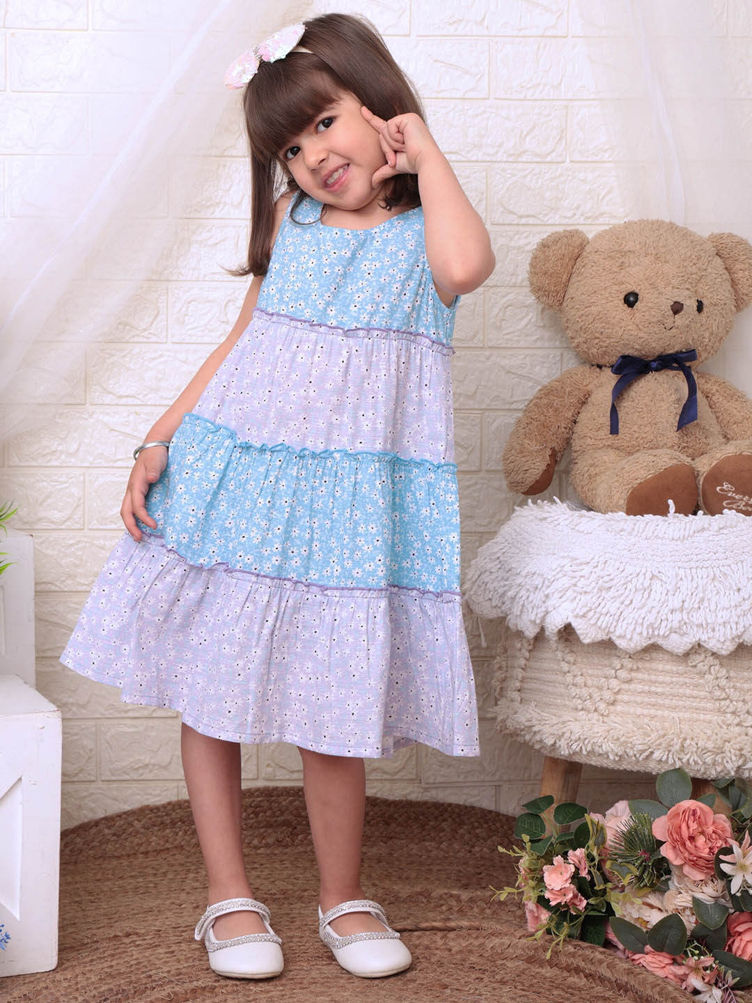 Beebay Girls Daisy Print Tiered Dress