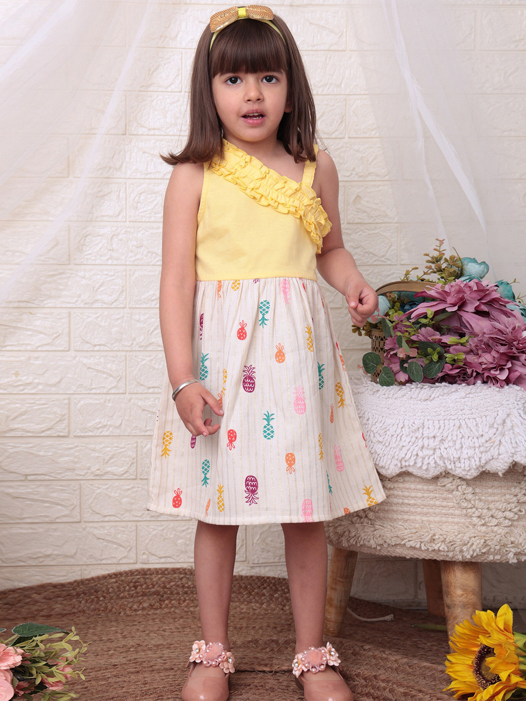 Beebay Girls One Shoulder Pineapple Dress