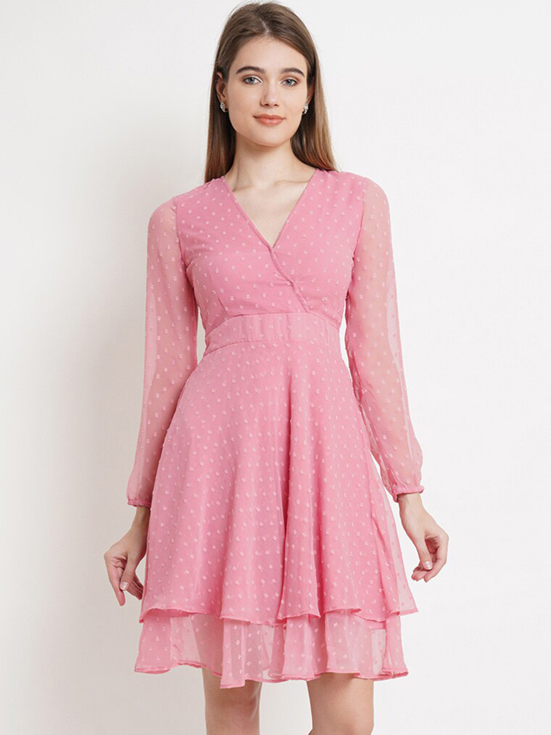 Purple State Self Design Fit & Flare Layered Dress