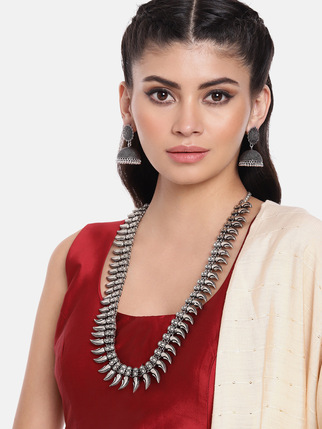 AITIHYA Silver-Plated Oxidised Traditional Kolhapuri Jewellery Set