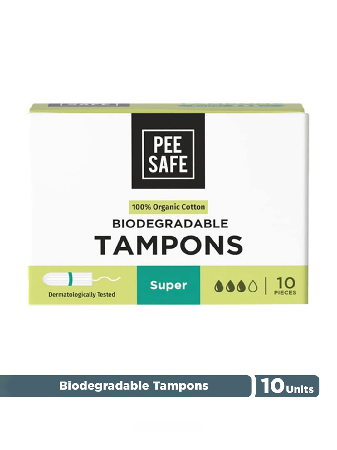 PEESAFE 100% Organic Biodegradable Cotton Tampons - Super - 10-pcs