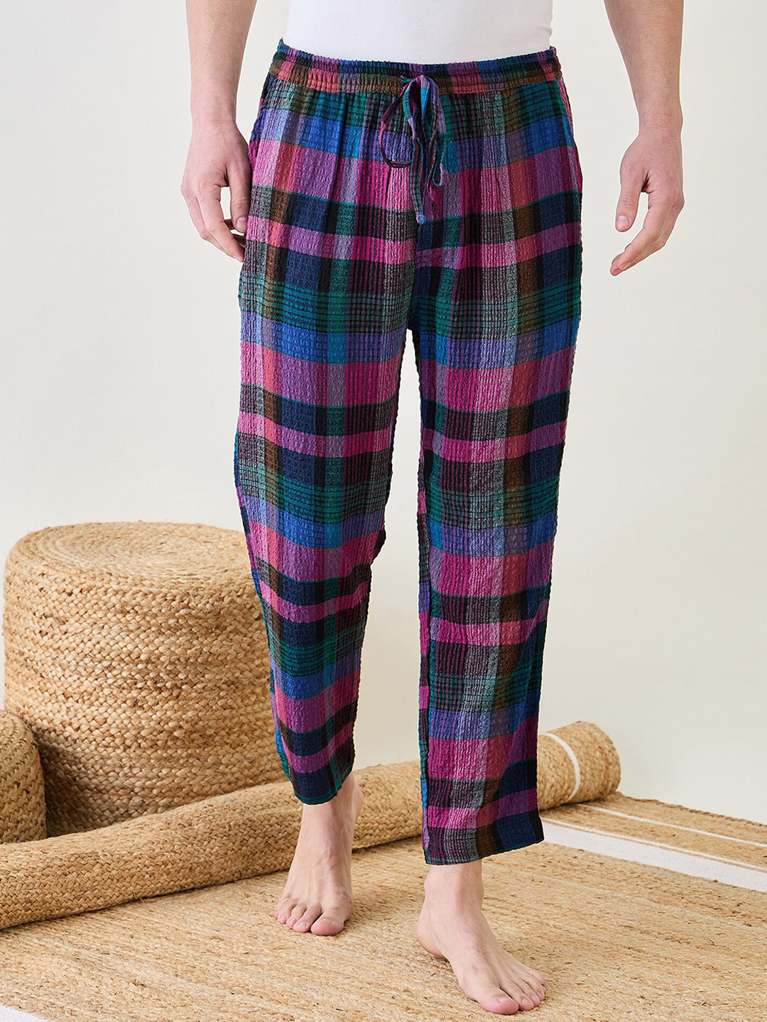 The Kaftan Company Men Checked Slim-Fit Lounge Pants