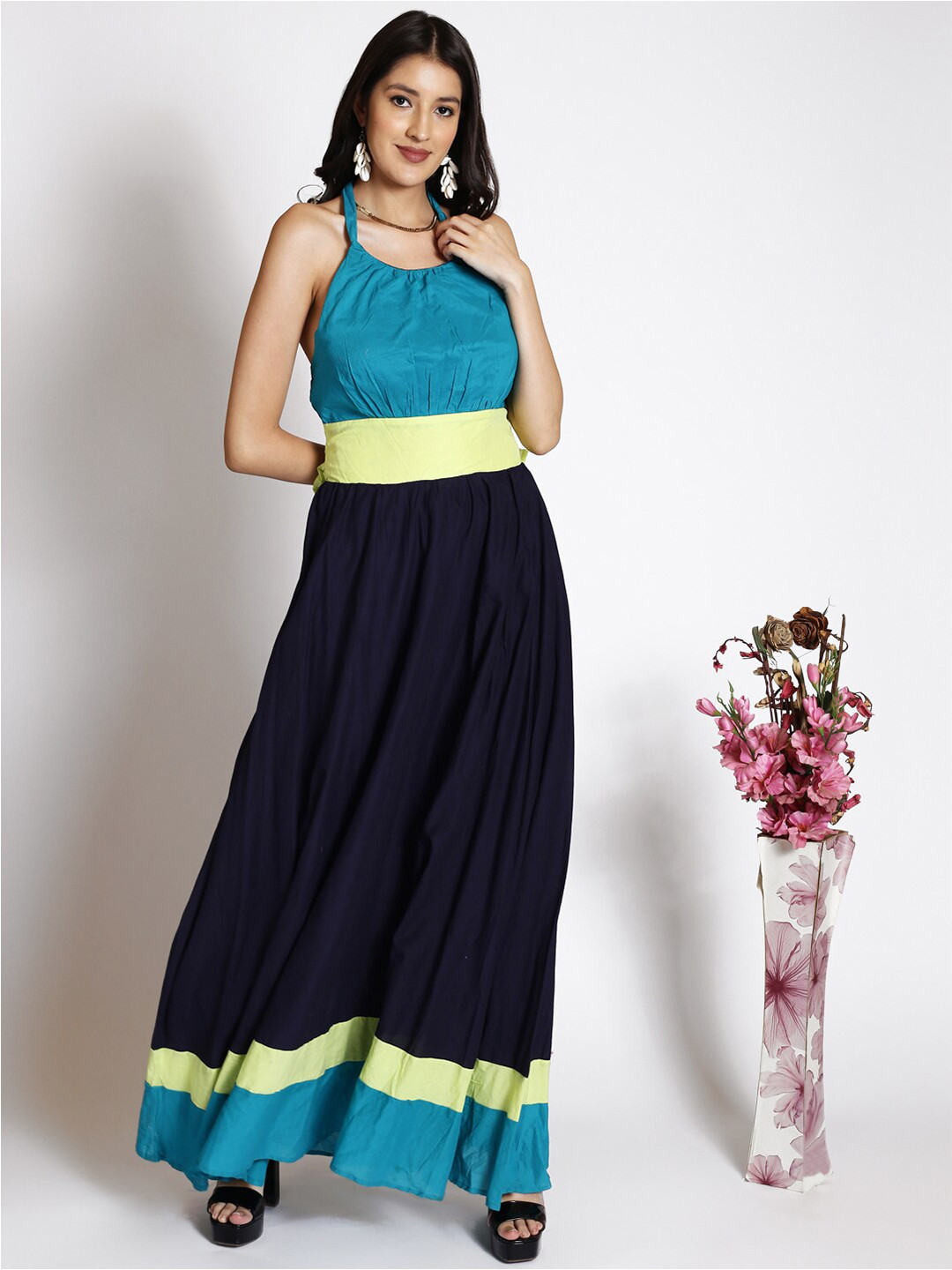 250 DESIGNS Halter Neck Georgette Maxi Dress