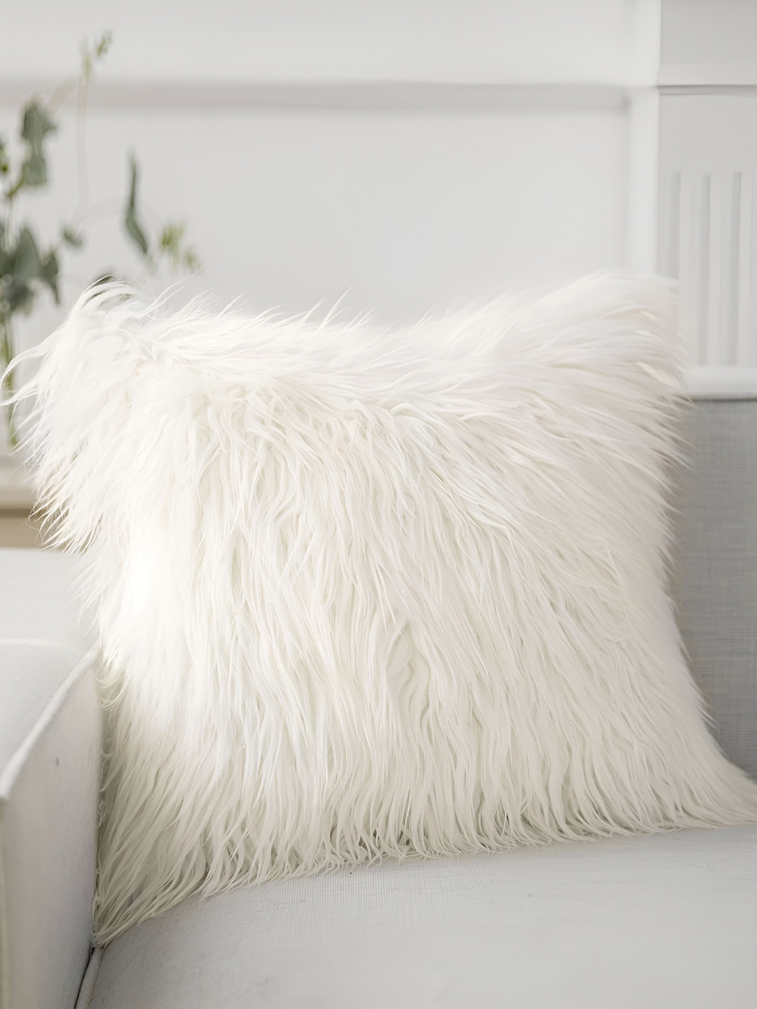 TANLOOMS Cream Fur Washable 2 Piece Square Cushion Covers -18x18In