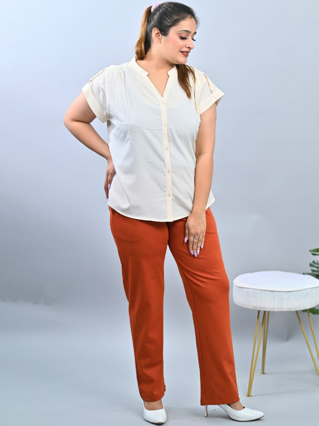 Mlada Straight Fit Mid-High Waist Plus Size Cigarette Pencil Pant