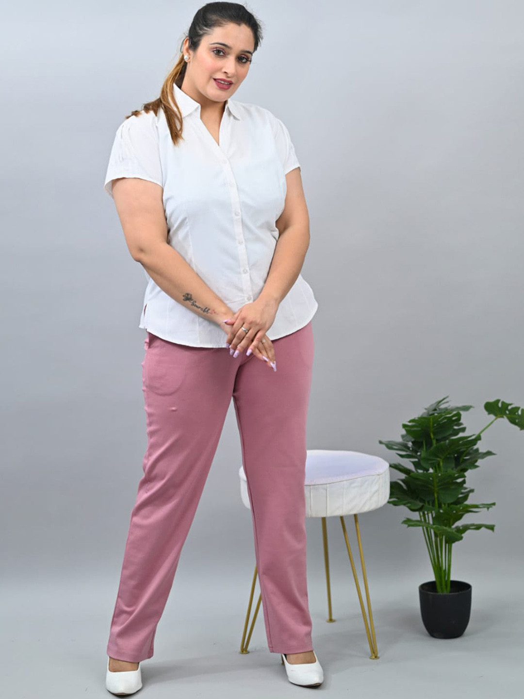 Mlada Straight Fit Mid-High Waist Plus Size Cigarette Pencil Pant