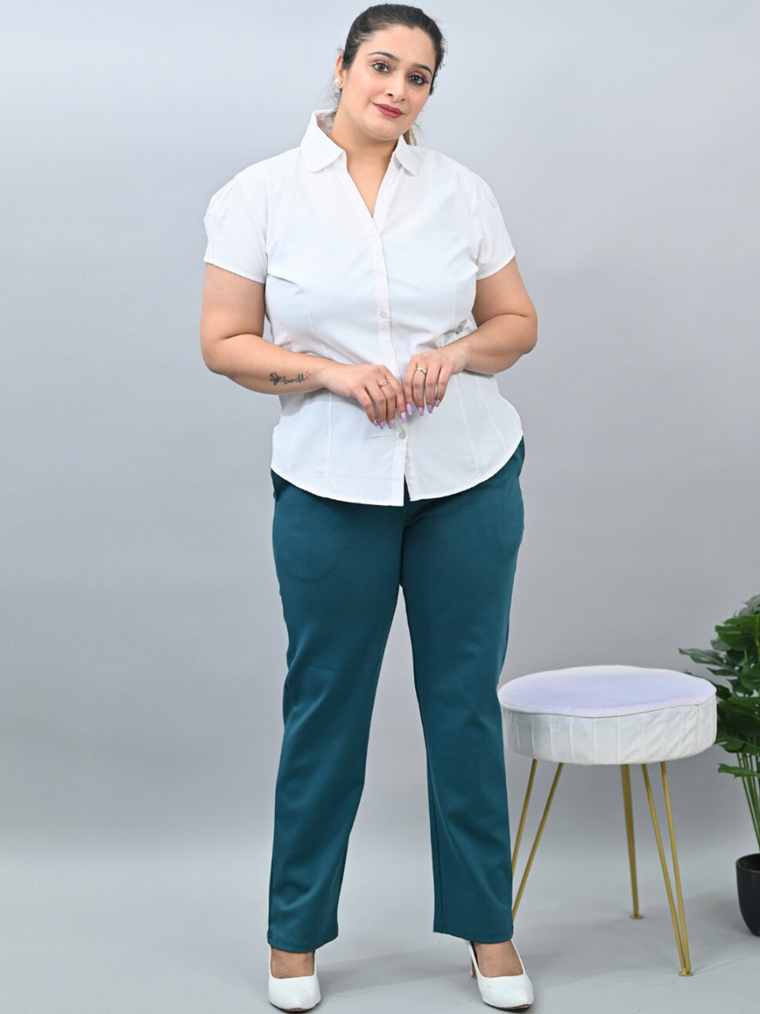 Mlada Straight Fit Mid-High Waist Plus Size Cigarette Pencil Pant
