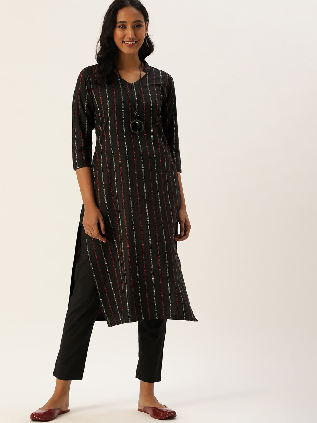 Shaily Printed Regular Thread Work Cotton Kurta with Trousers