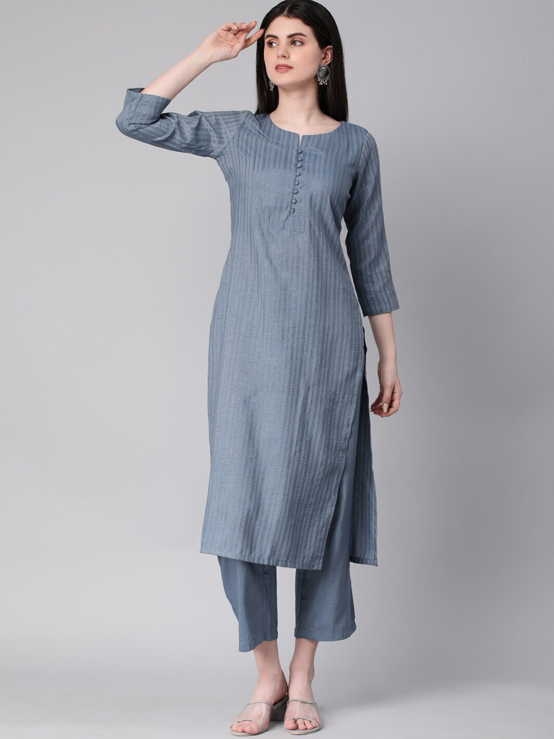 Shaily Striped Causal Straight Kurta With Trousers