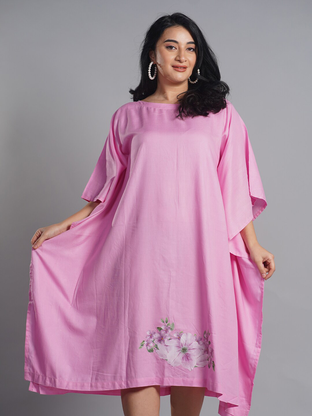LetsDressUp Naazneen Floral Printed Kimono Sleeves Kaftan Midi Dress