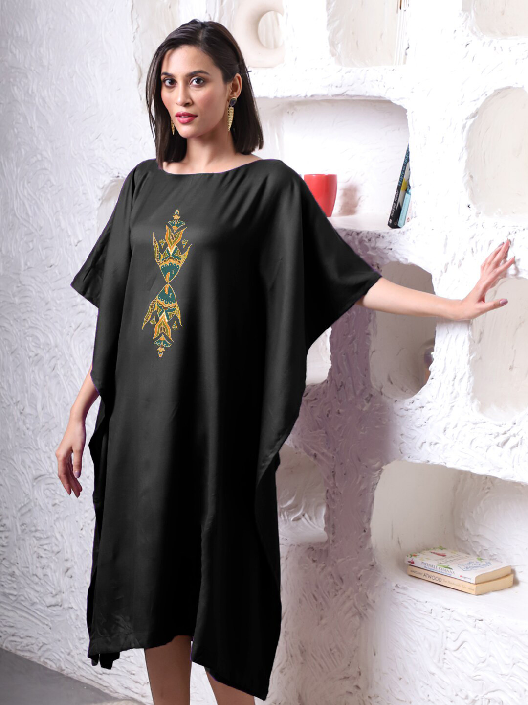 LetsDressUp Parody Conversational Printed Kimono Sleeves Kaftan Midi Dress