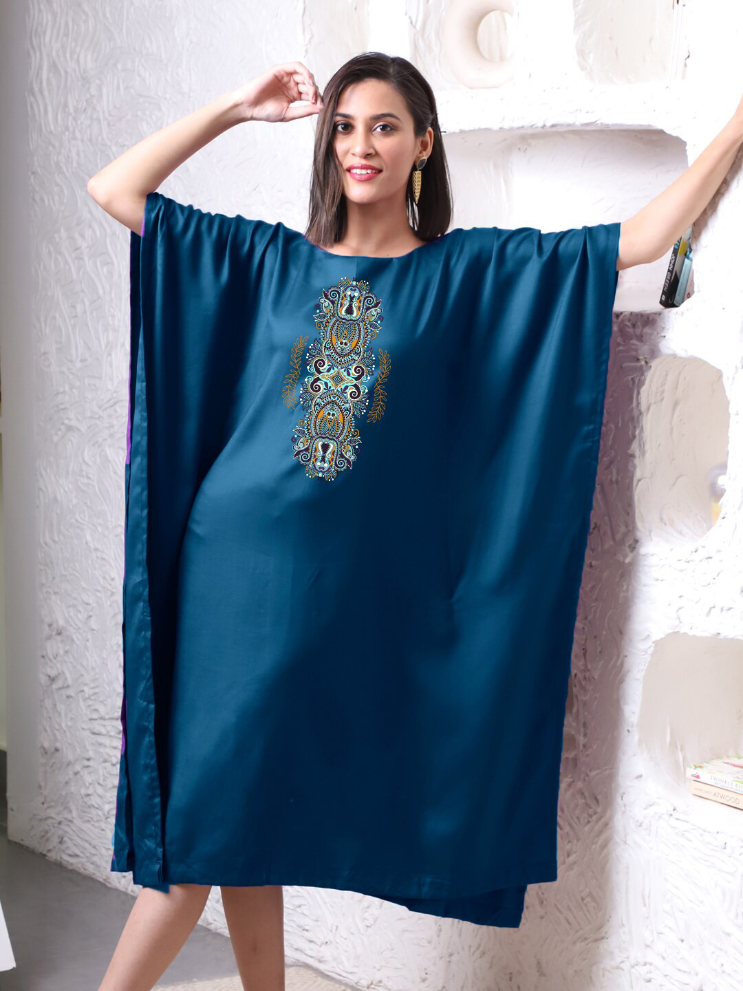 LetsDressUp Carpenter Ethnic Motifs Printed Kimono Sleeves Kaftan Midi Dress