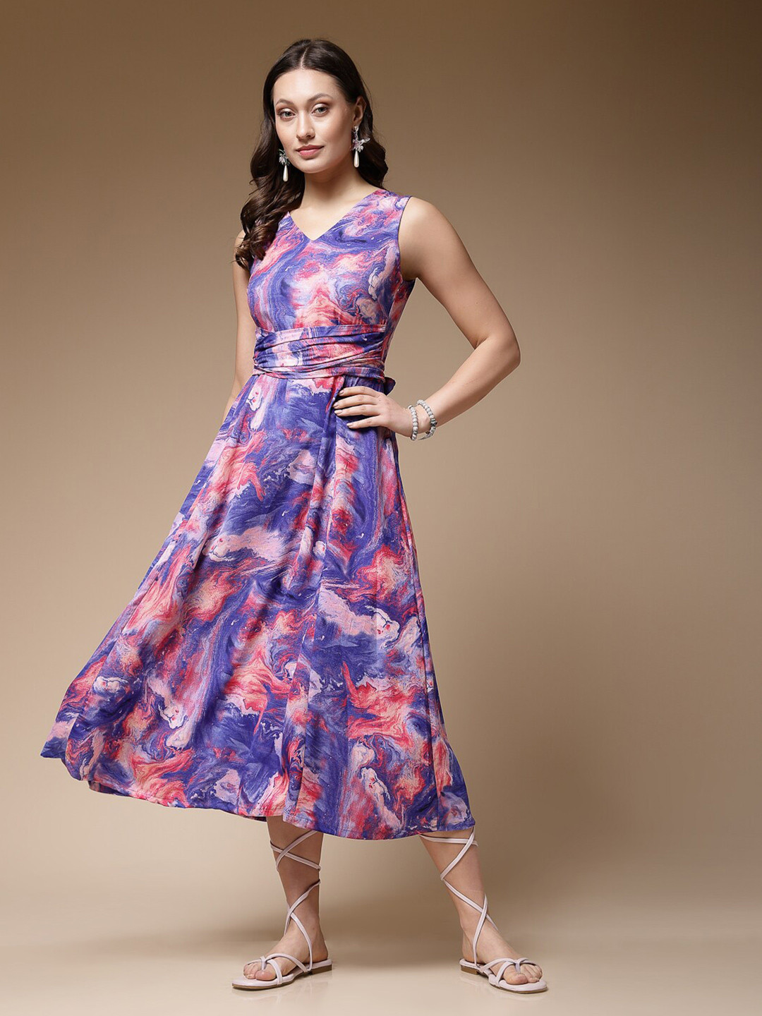 Freehand by The Indian Garage Co V-Neck Abstract Print Dress