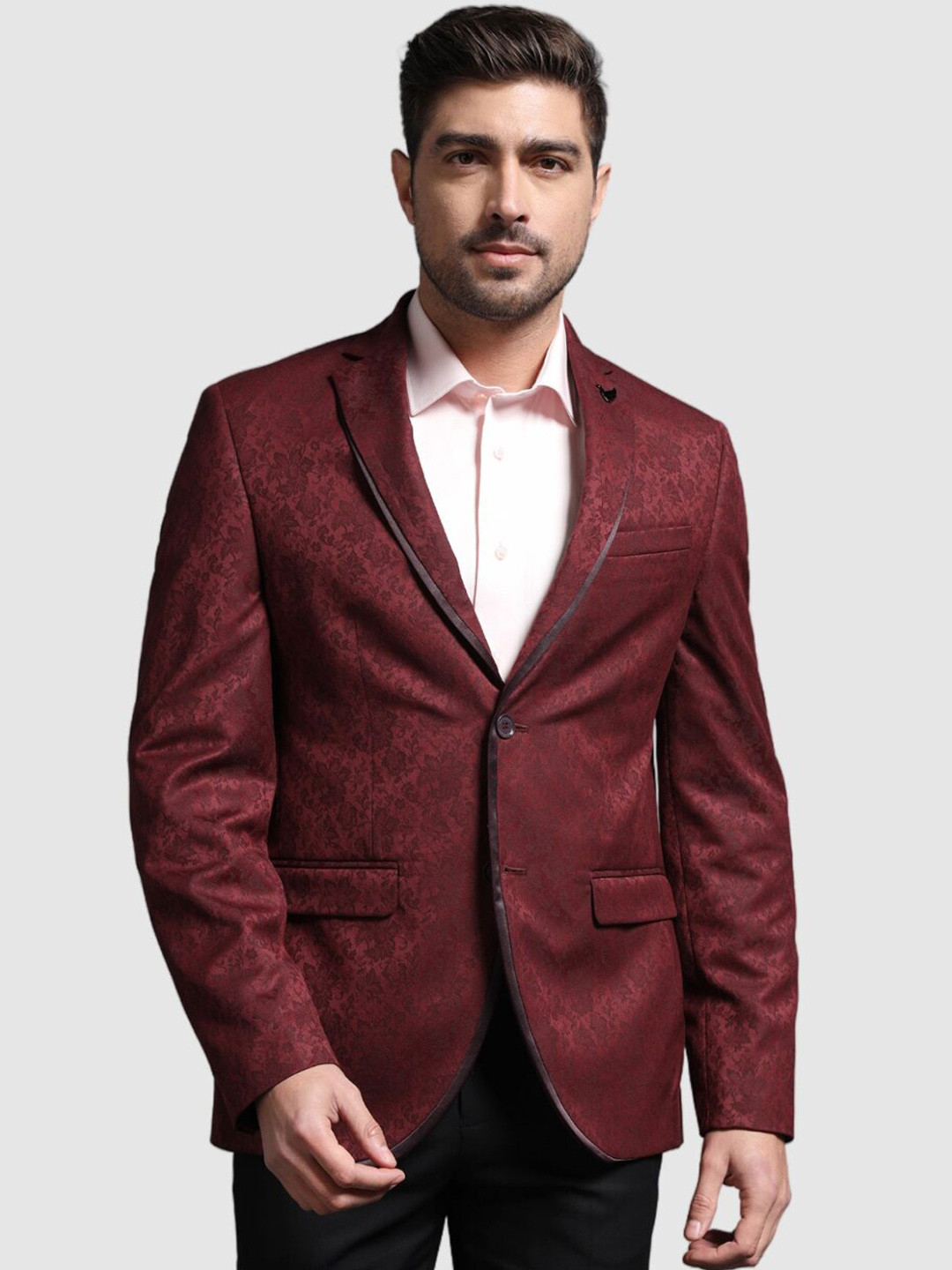 Blackberrys Printed Shawl Collar Long Sleeves Slim-Fit Single-Breasted Blazer