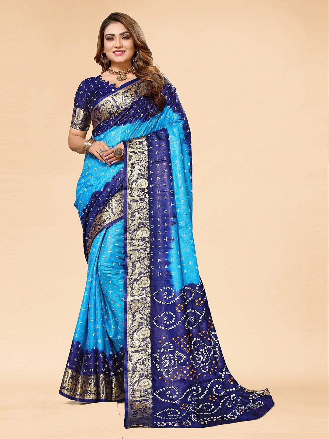 Bandhanivilla Zari Art Silk Bandhani Saree