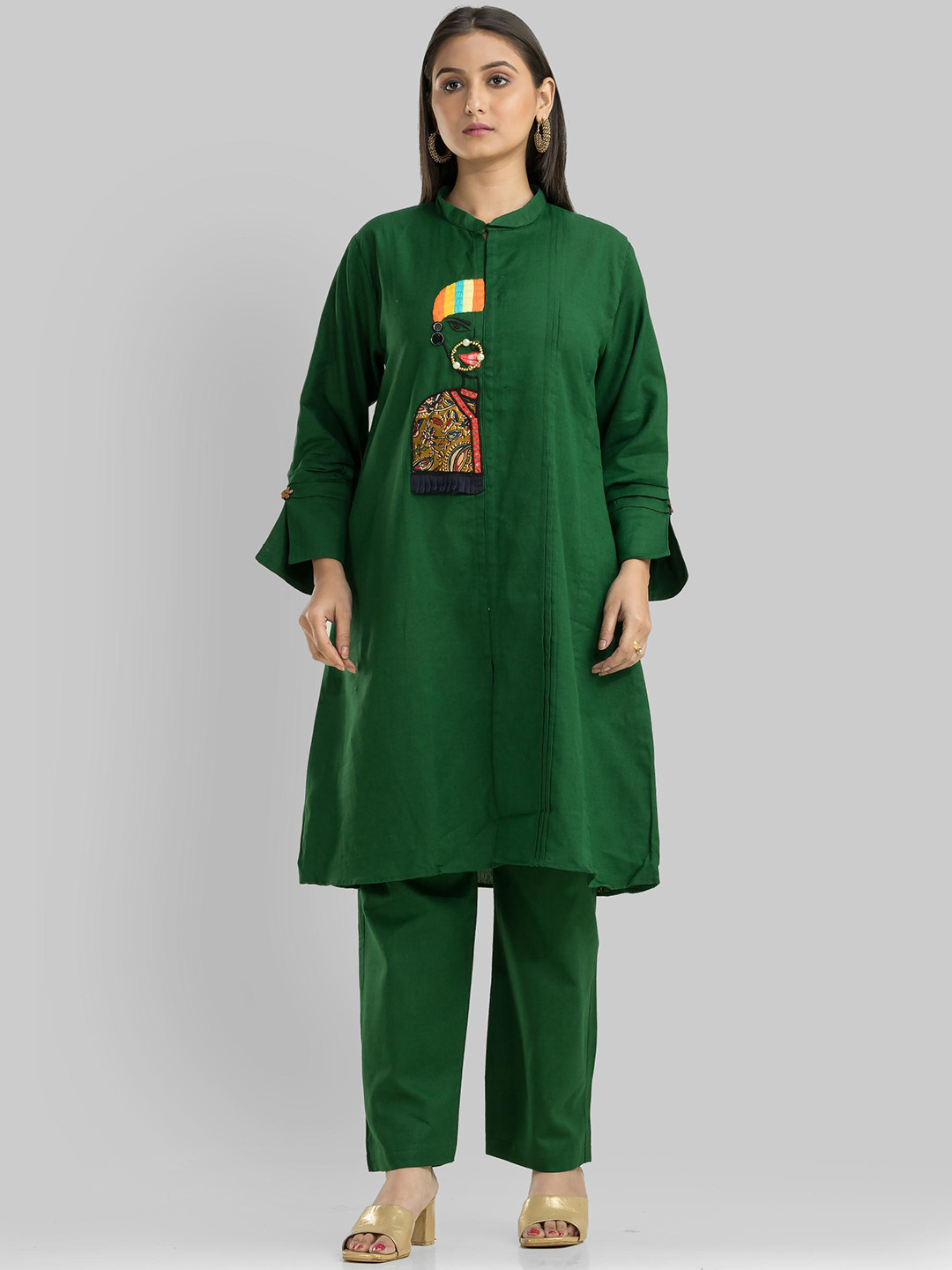 SACRED SUTA Embroidered Mandarin Collar Neck Top & Flared Trouser