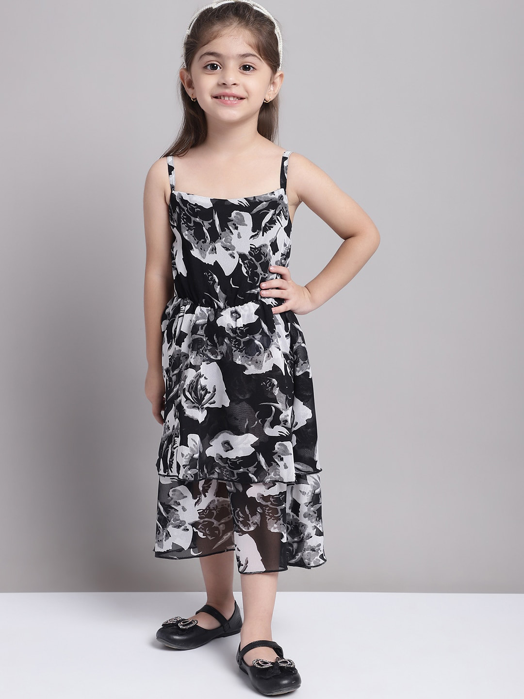 MINI & MING Girl's Layered Georgette Fit & Flare Floral Midi Dress