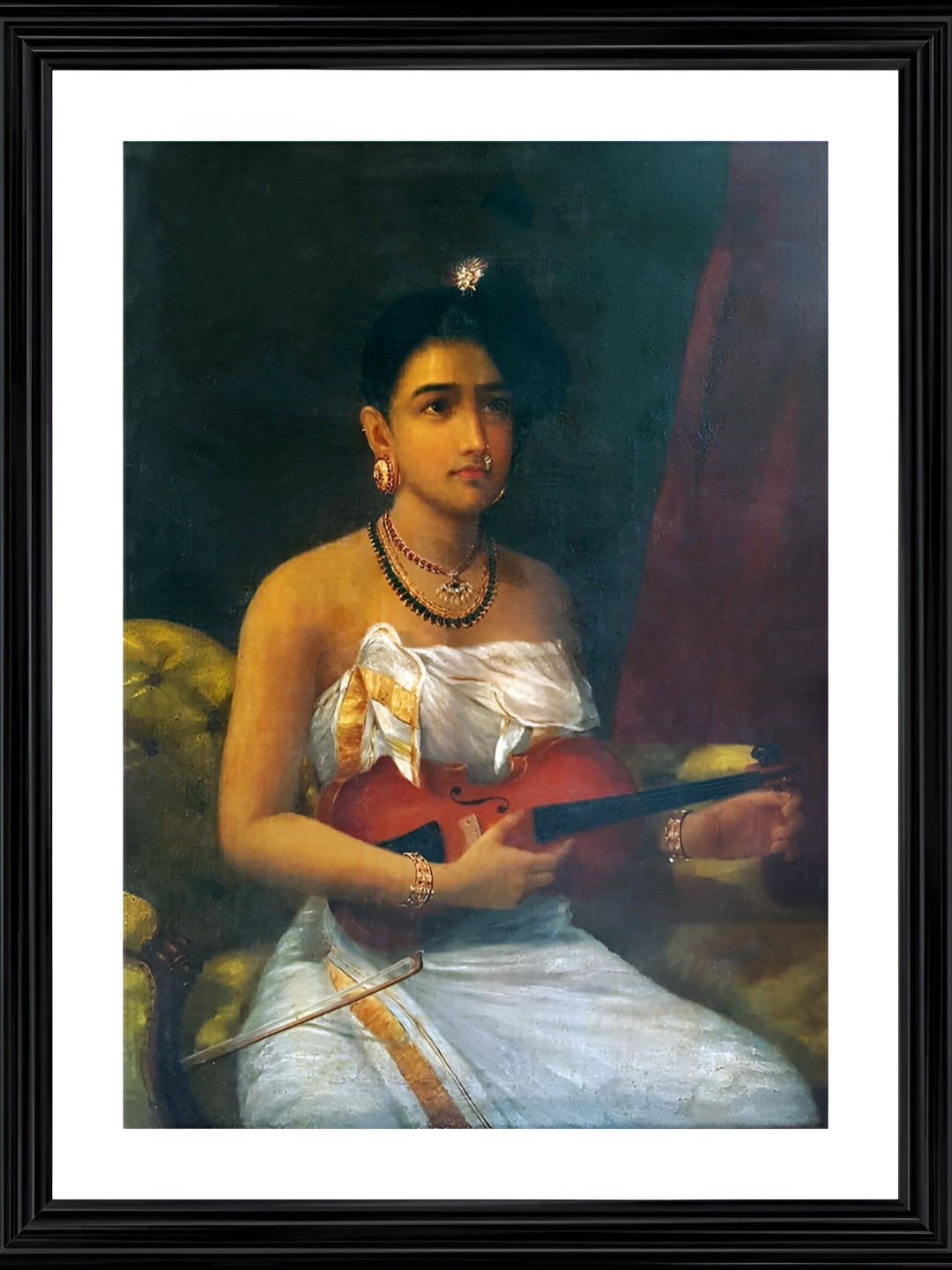 Adventures India Lady Playing Voilin Wood Wall Rectangle Paintings Wall Art - 18 x 14 In