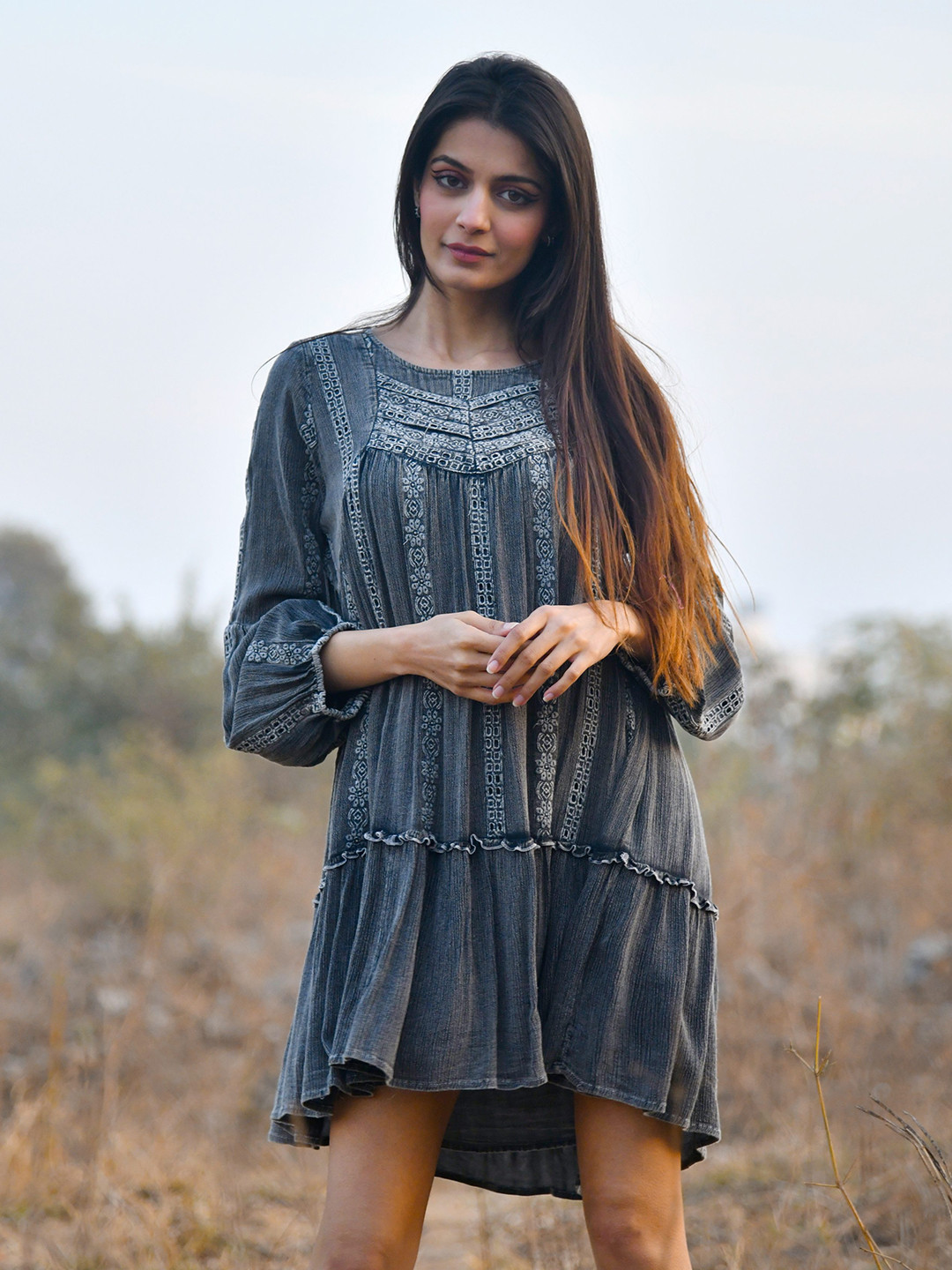 Nyaro Floral Embroidered A-Line Dress