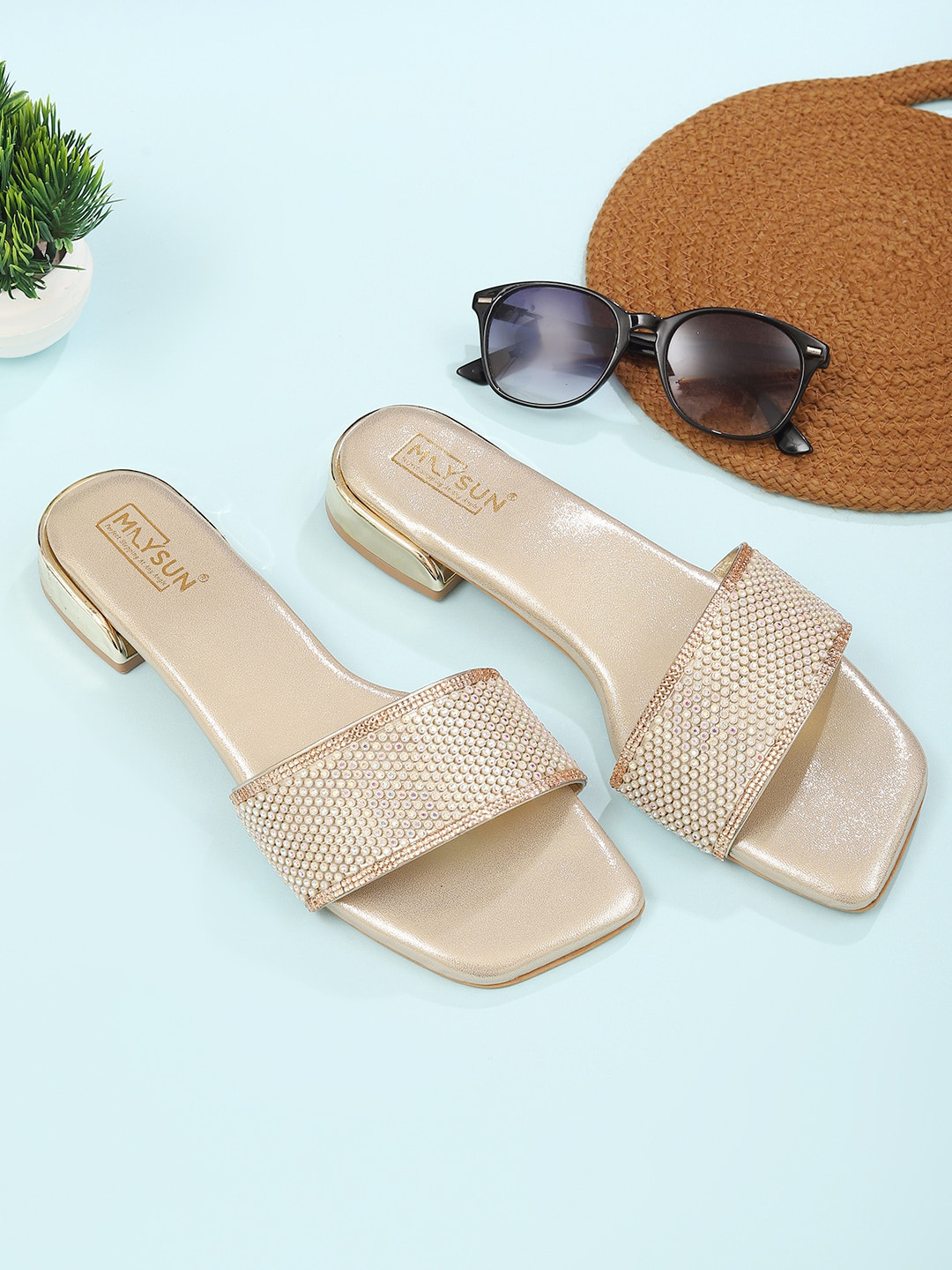 Maysun Embellished Open Toe Flats