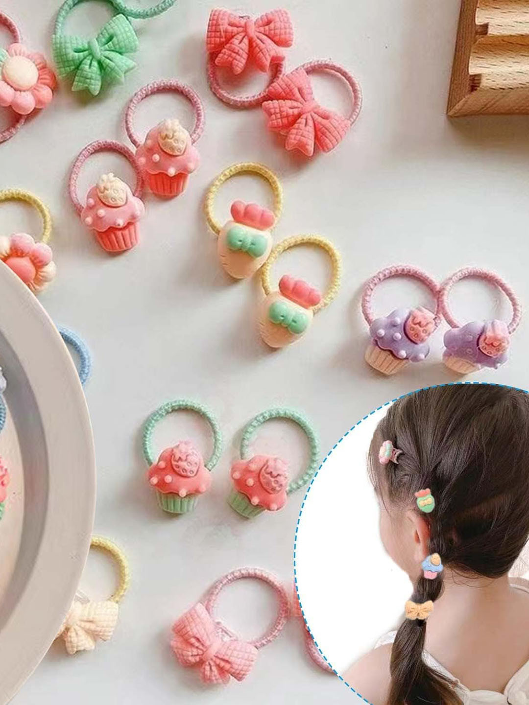 LYTIX Girls Set of 20 Assorted Cartoon & Flower Designs Elastic Band