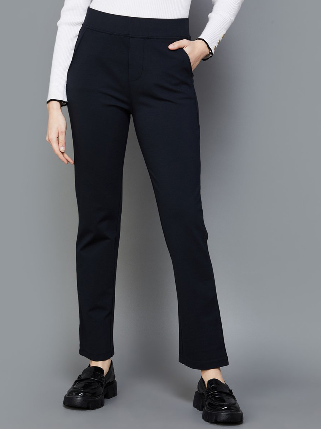 Xpose Women Comfort Slim Fit High-Rise Trousers
