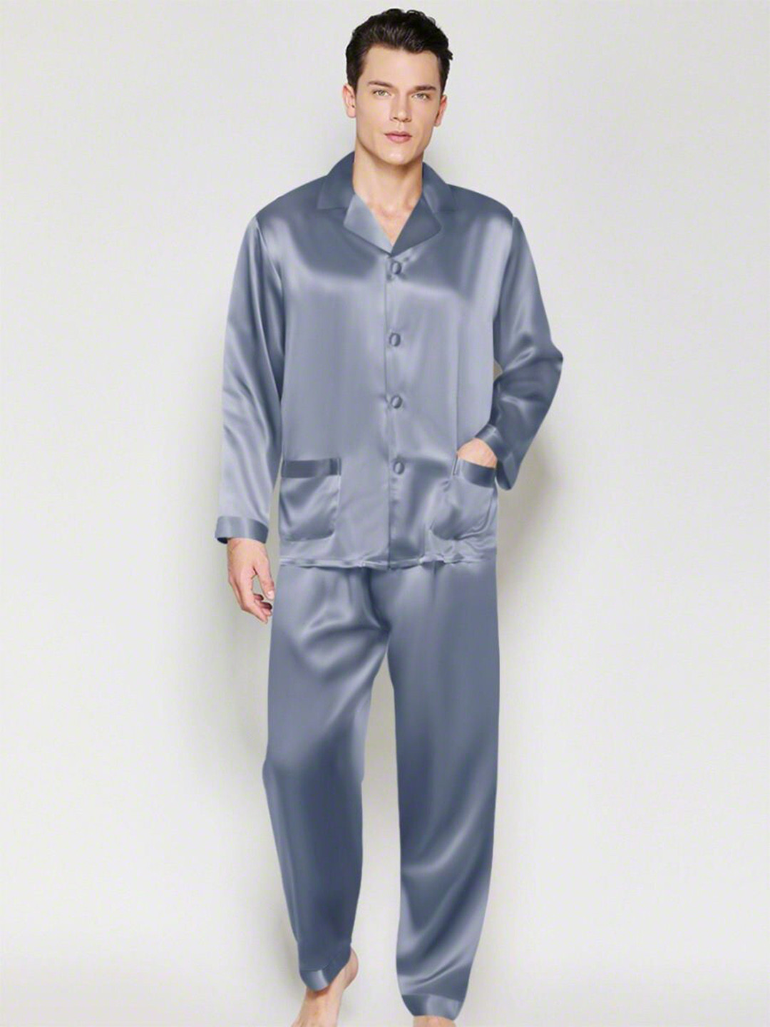 Bella Babe by SK Lapel Collar Long Sleeves Satin Night suit