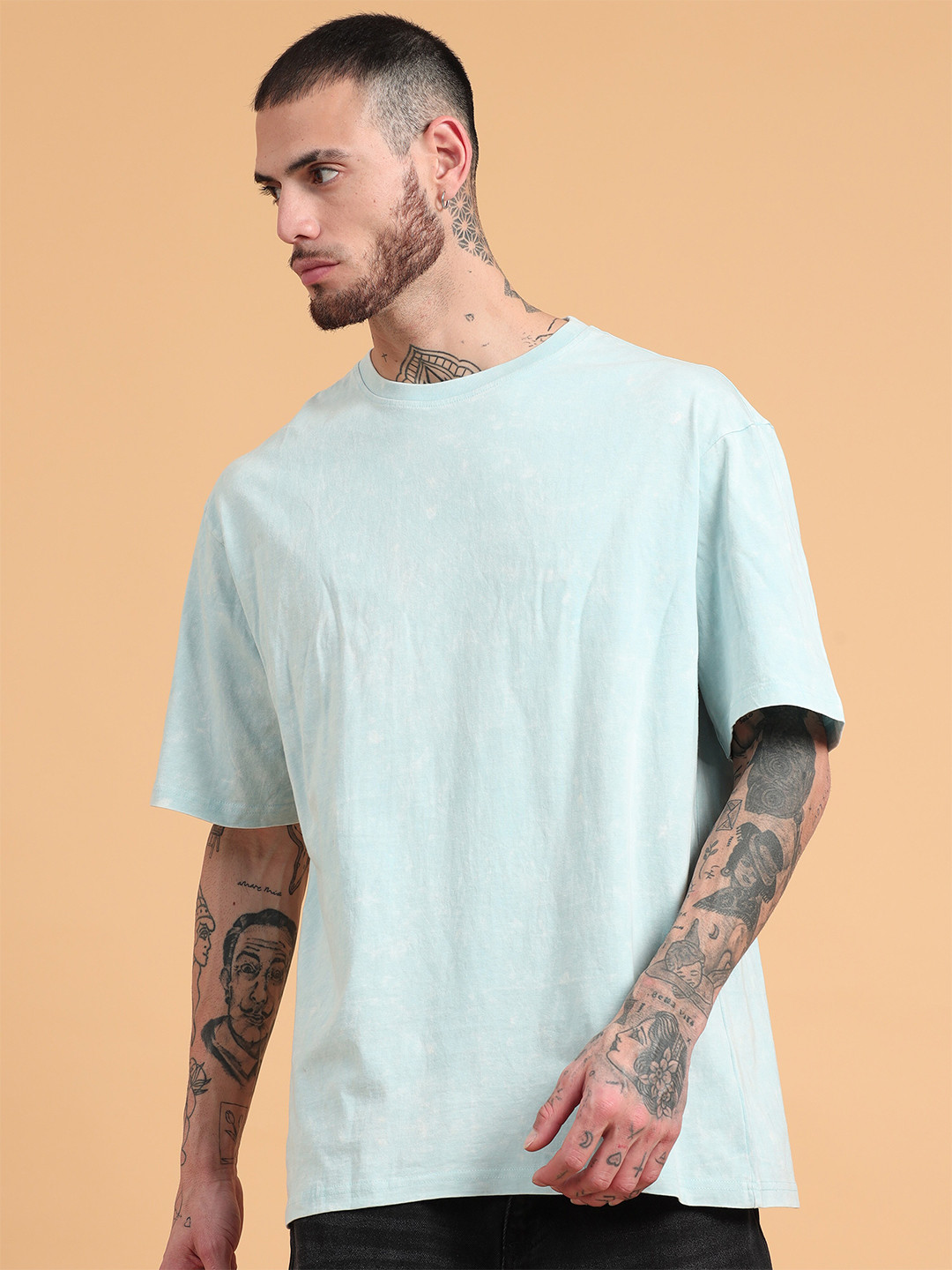 recast Drop-Shoulder Sleeves Acid Wash Cotton Longline Oversized T-shirt