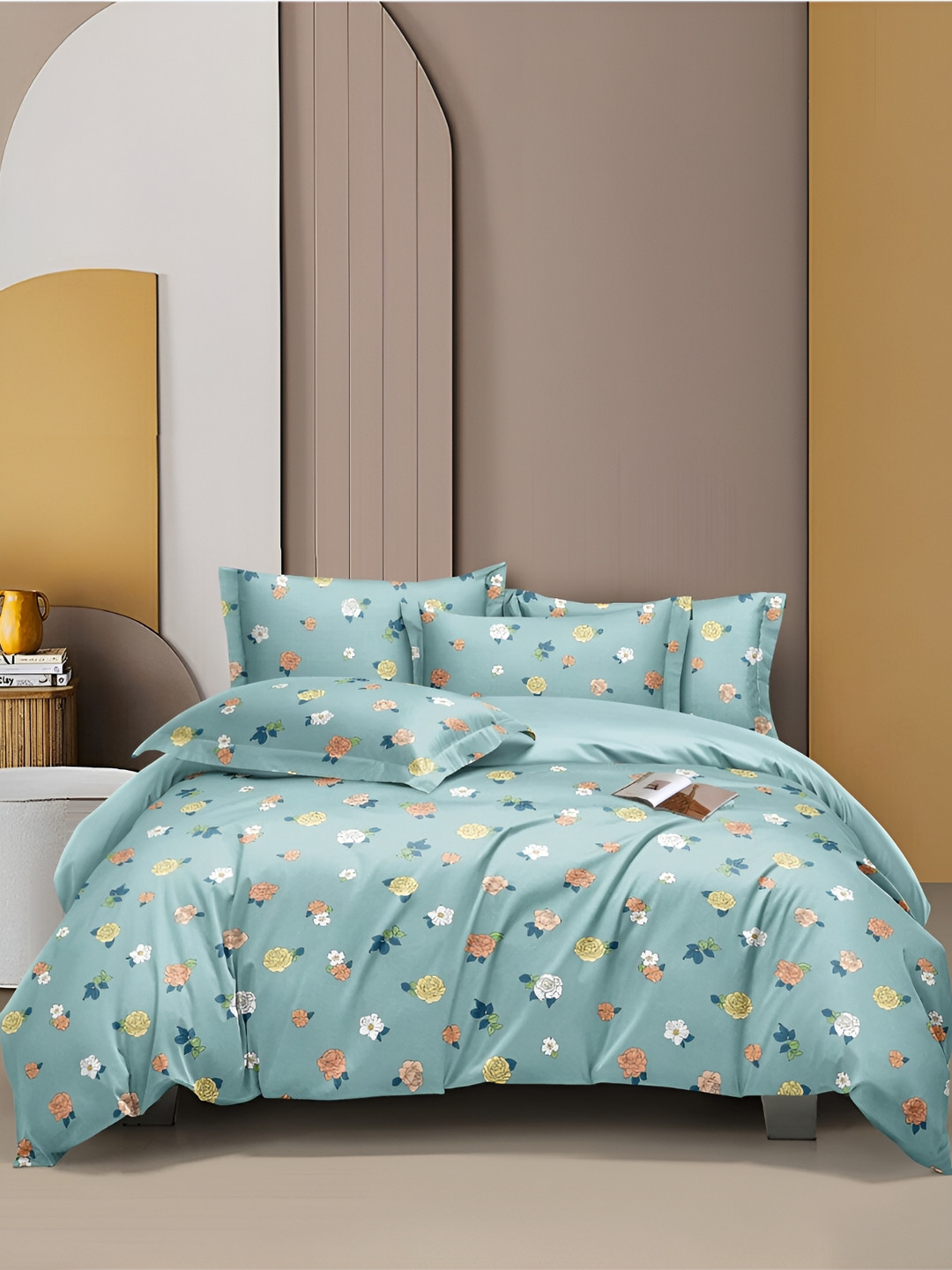 INDHOME LIFE Green Floral Cotton 210 TC Fitted Queen Fine Bedsheet with 2 Pillow Covers-100 x 108 inches