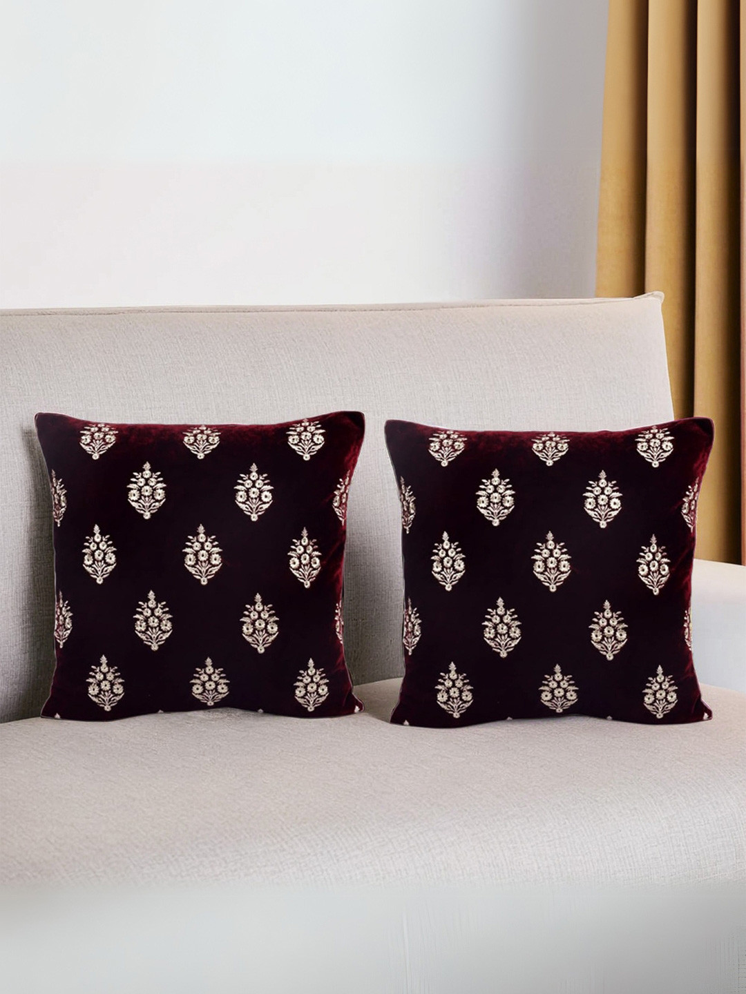 Decoghar Wine Floral 2 Pieces Square Cushion Covers