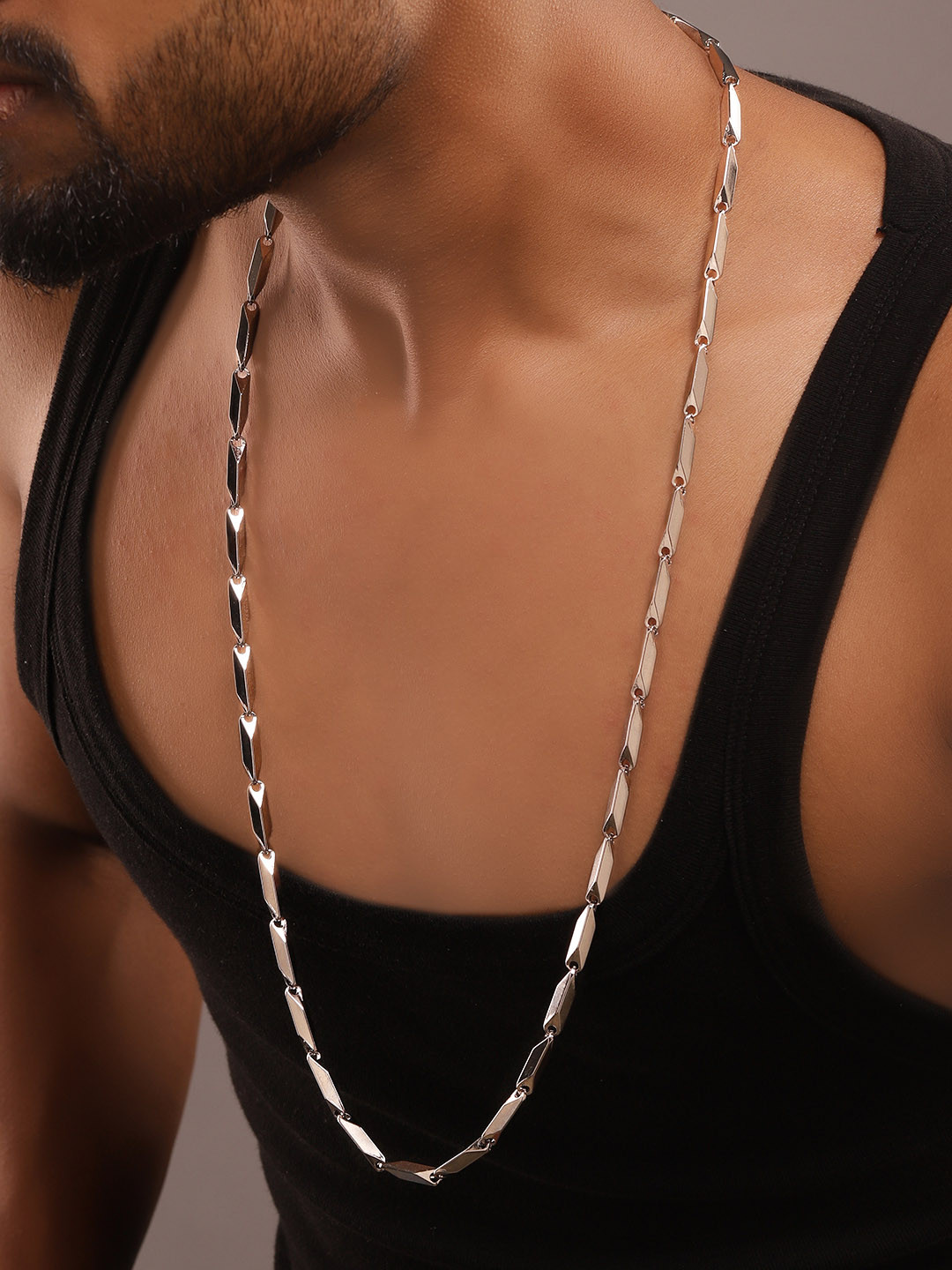 The Roadster Lifestyle Co. Men Silver-Toned Rhodium-Plated Mini Link Bar Chain