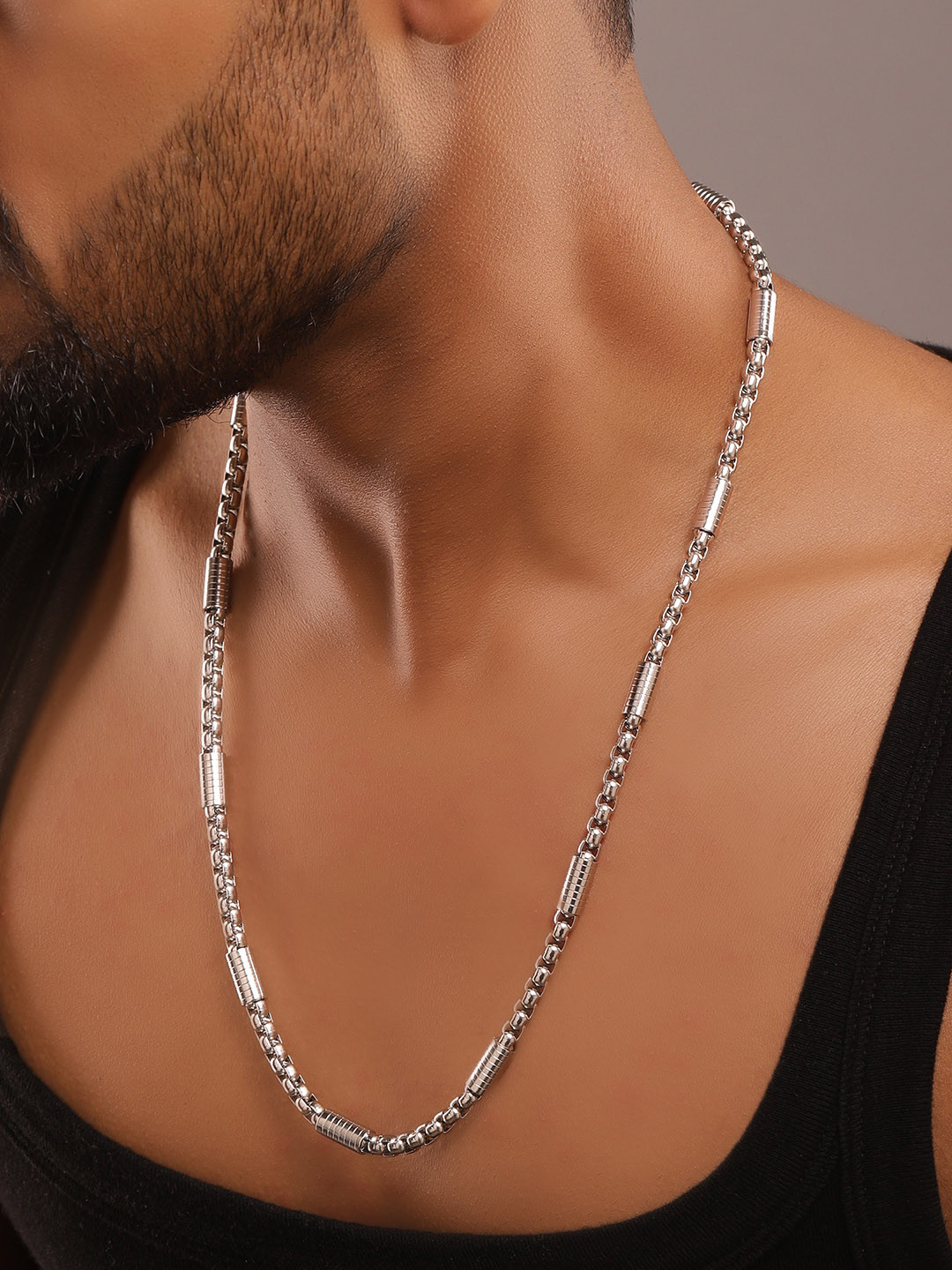The Roadster Lifestyle Co. Men Silver-Toned Rhodium-Plated Byzantine Chain