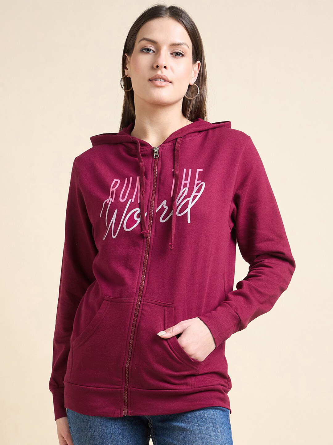 ETC Maroon Long Sleeves Hooded Sweatshirt