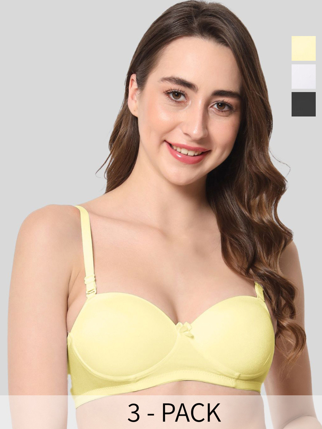 BEWILD Pack of 3 Lightly Padded Half Demi Coverage Push-Up Bras With All Day Comfort