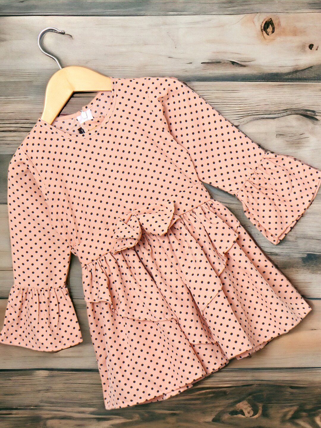 MUSHKIYA Girl's Polka Dot Printed Bell Sleeve Fit & Flare Midi Dress