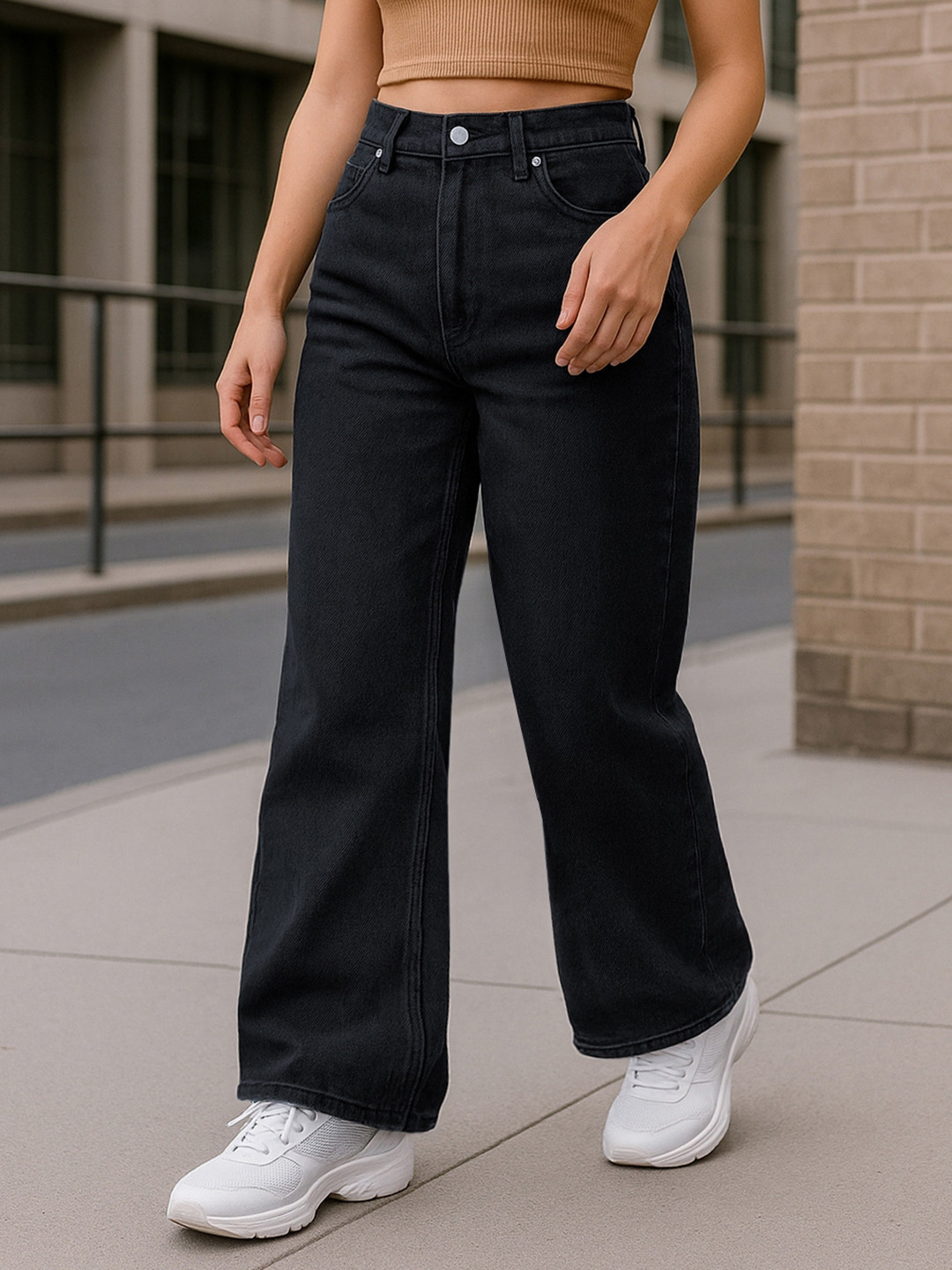 Bewakoof Women Black Straight Fit High-Rise Clean Look Baggy Jeans