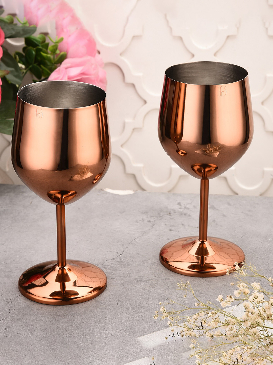 FNS Cosmo Rose Gold-Toned 2Pcs Food-Safe Wine Glass Bar And Drinkware 350ml Each