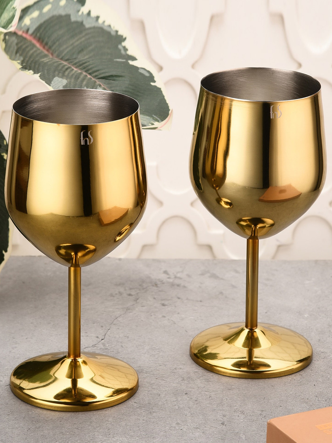 FNS Cosmo Gold Gold-Toned 2Pcs Food-Safe Wine Glass Bar And Drinkware 350ml Each