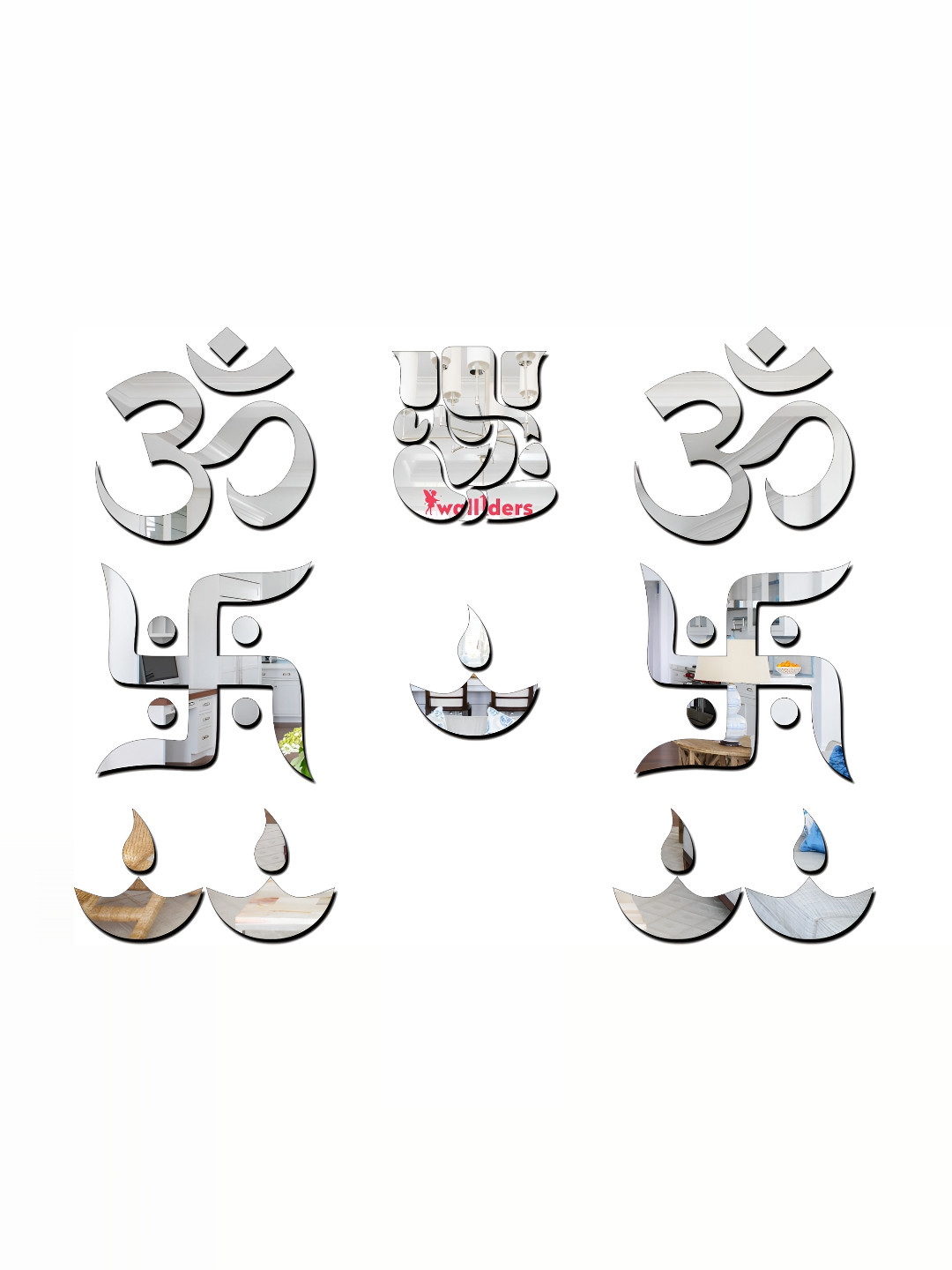 Wall1ders Silver Toned 10 Pieces Religious Acrylic Wall Stickers