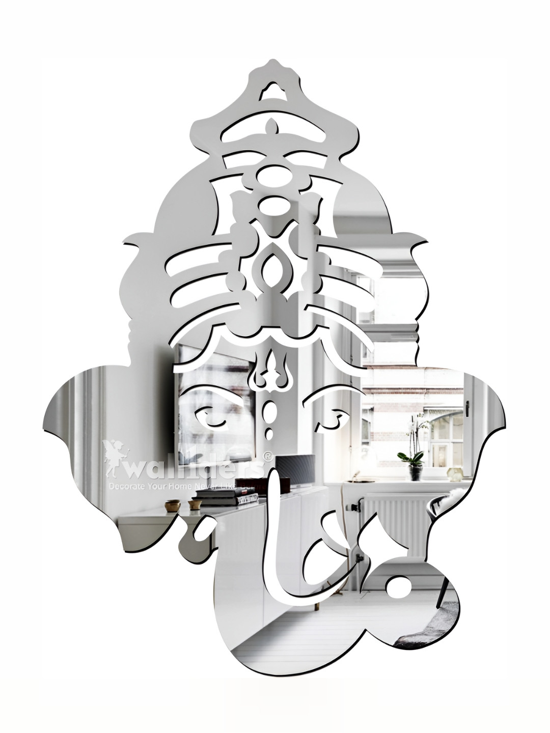 Wall1ders Silver Toned Mangal Murti 3D Acrylic Mirror Wall Sticker