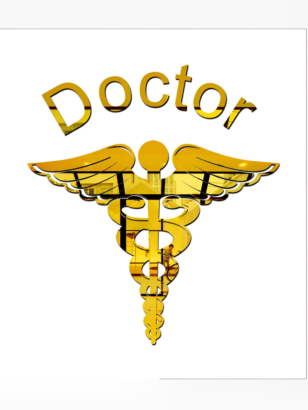 Wall1ders Gold Toned Doctor Logo 3D Acrylic Mirror Wall Sticker