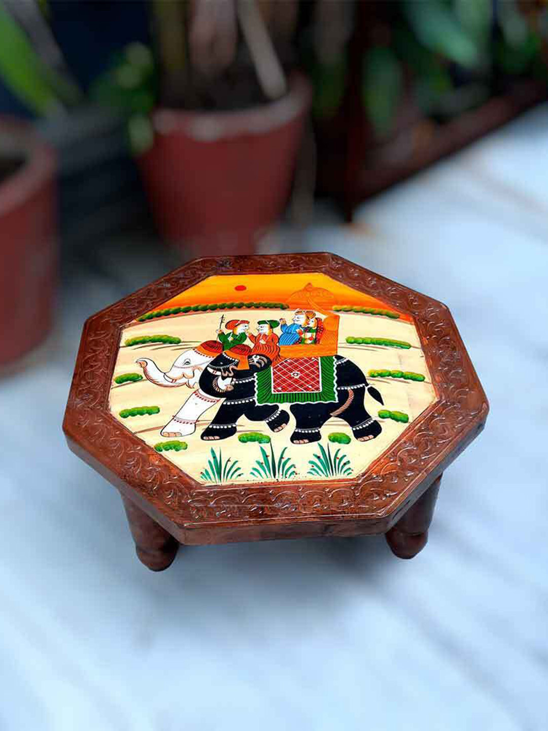 apka mart Brown and Yellow Wooden Bajot Chowki Bajot